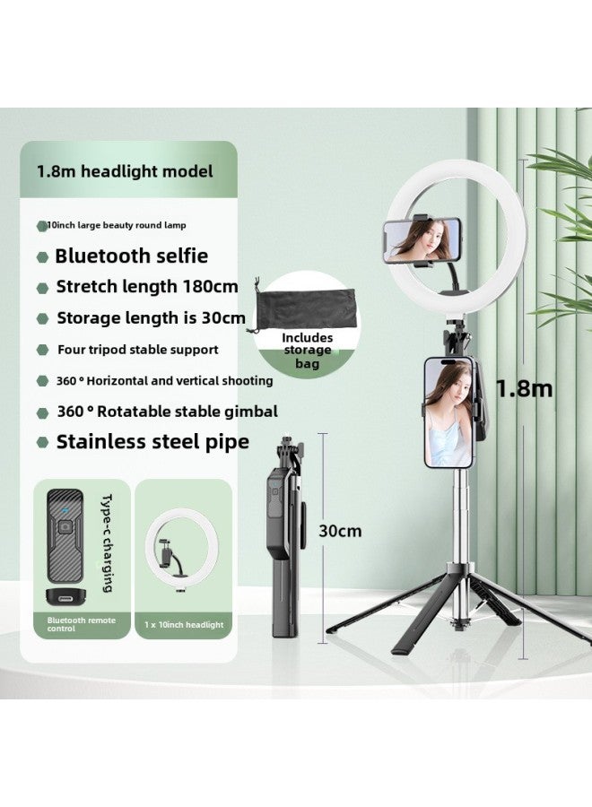 Y Sequence Mobile Phone Selfie Stick Bluetooth Selfie Mobile Phone Live Four-legged Stand Selfie Stick Manufacturers Wholesale-Color:Y18-10 Headlight-black (stainless Steel) - Image 1