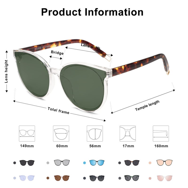 SOJOS Fashion Round Sunglasses for Women Men Oversized Vintage Shades SJ2057, Clear/Green - Image 5