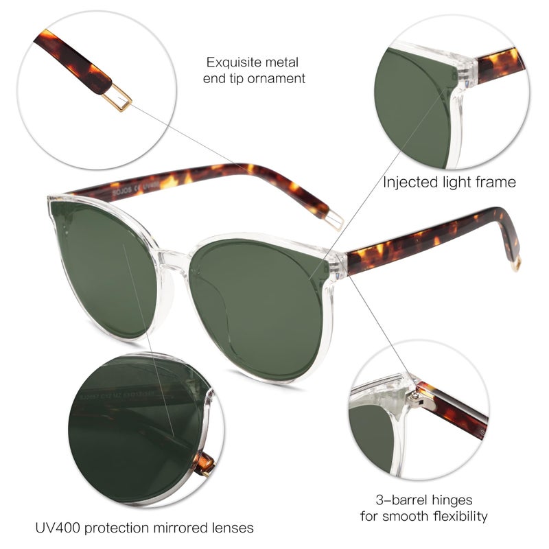 SOJOS Fashion Round Sunglasses for Women Men Oversized Vintage Shades SJ2057, Clear/Green - Image 4