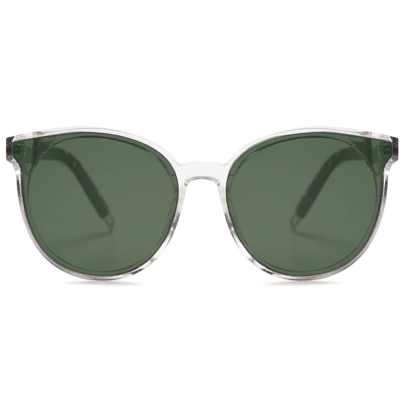 SOJOS Fashion Round Sunglasses for Women Men Oversized Vintage Shades SJ2057, Clear/Green - Image 2
