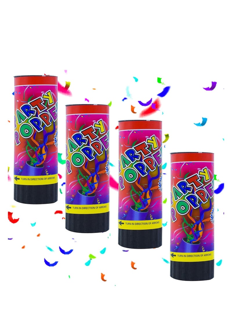 A distinctive set of 4 pieces of colorful and assorted confetti cannons, biodegradable and eco-friendly, that add a touch of joy and fun to weddings, birthdays, Christmas, and baby showers, with birthday party supplies that combine effectiveness and beauty, and contribute to environmental protection and sustainability in your special occasions  - Image 1