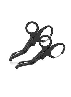 2 PCS Trauma Shears Medical Scissors with Carabiner, 7.5" Bandage Nursing Scissors, Premium Fluoride-Coated Surgical Scissors for Nurses, Doctors, Nursing Students, First Aid, EMT and EMS Black