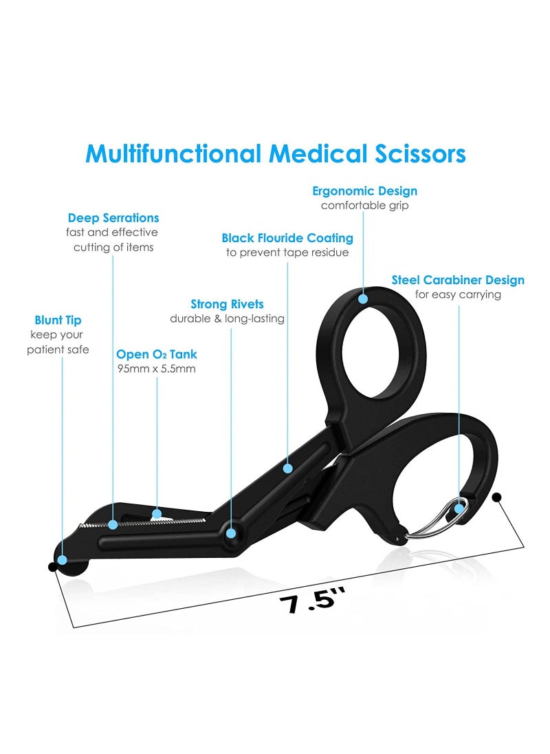 SYOSI - 2 PCS Trauma Shears Medical Scissors with Carabiner, 7.5" Bandage Nursing Scissors, Premium Fluoride-Coated Surgical Scissors for Nurses, Doctors, Nursing Students, First Aid, EMT and EMS Black - Image 1