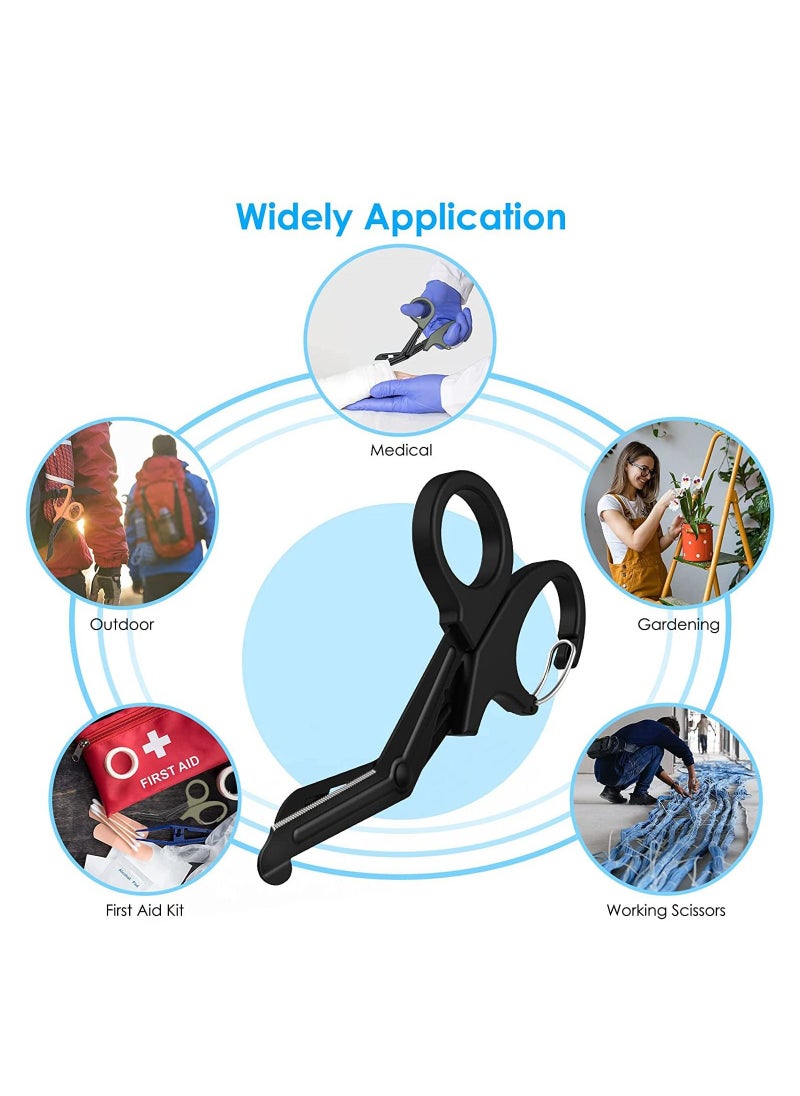 SYOSI - 2 PCS Trauma Shears Medical Scissors with Carabiner, 7.5" Bandage Nursing Scissors, Premium Fluoride-Coated Surgical Scissors for Nurses, Doctors, Nursing Students, First Aid, EMT and EMS Black - Image 1