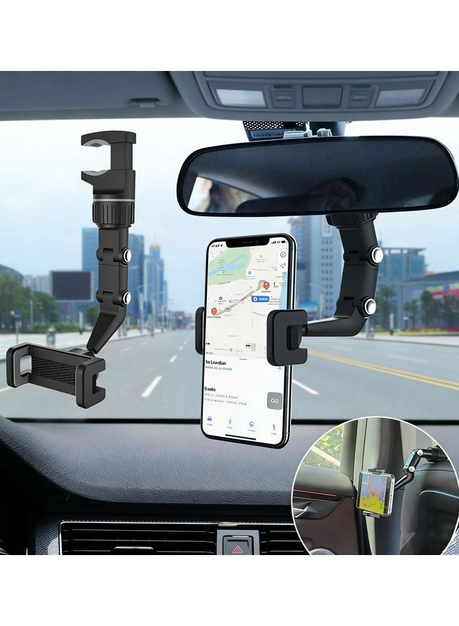 حامل هاتف للسيارة قابل للتعديل بزاوية 360 درجة، يُثبت على مرآة الرؤية الخلفية، متعدد الوظائف، وثابت. - Image 5