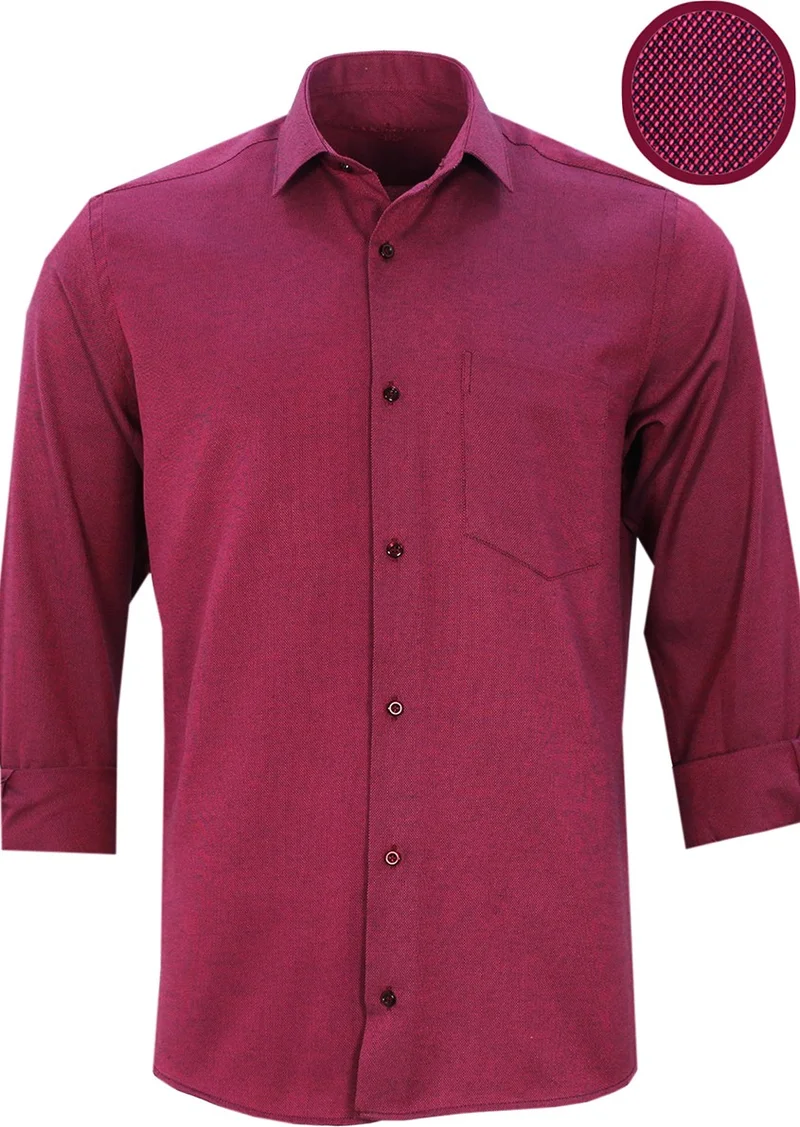 Varetta Men's Cherry Oxfort Straight Long Sleeve Single Pocket Classic Cut Shirt