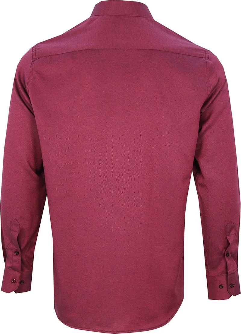 Varetta Men's Cherry Oxfort Straight Long Sleeve Single Pocket Classic Cut Shirt