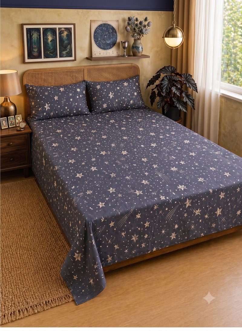 ZEESQUARE 3 PCS 100% Cotton Flat Bed Sheet Set – Soft Breathable Bedding Set with 1 Flat Bed Sheet & 2 Pillow Cases | Premium Printed Cotton Bedsheet | King, Queen & Single Sizes - Image 1