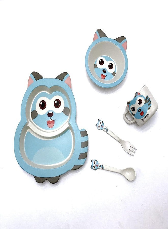 CherryBox Tableware Dinnerware Cutlery Set for Kids - Cartoon Design Crockery Set - Bamboo Fibre Eco Friendly (Cartoon - 5 Pc Set) Multi-Colour - Image 4