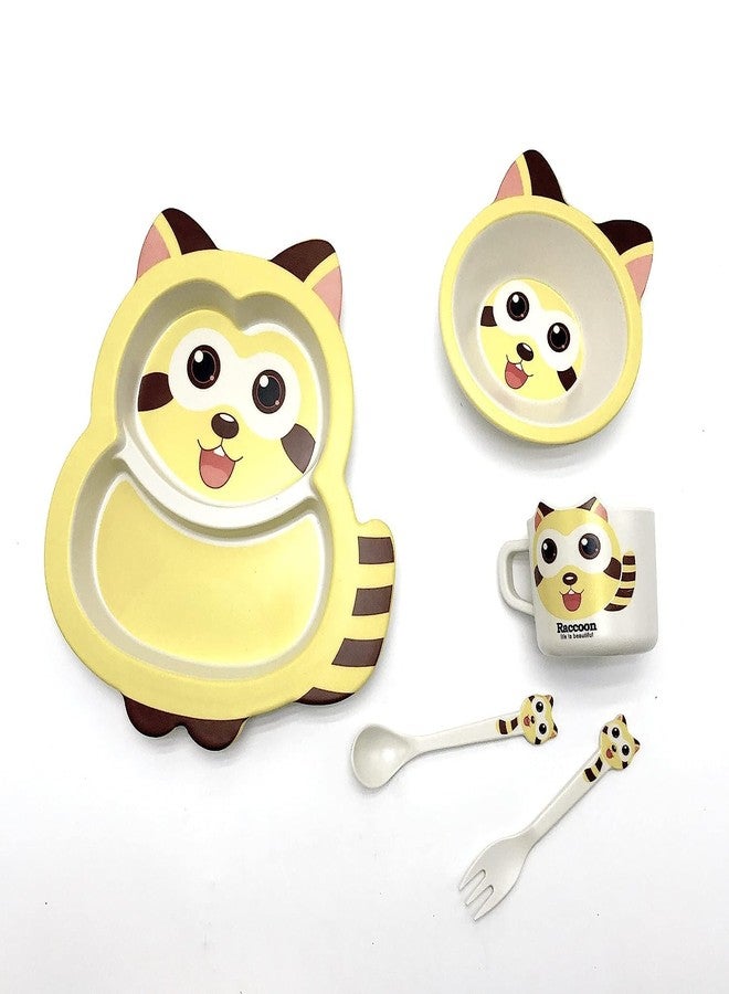 CherryBox Tableware Dinnerware Cutlery Set for Kids - Cartoon Design Crockery Set - Bamboo Fibre Eco Friendly (Cartoon - 5 Pc Set) Multi-Colour - Image 3