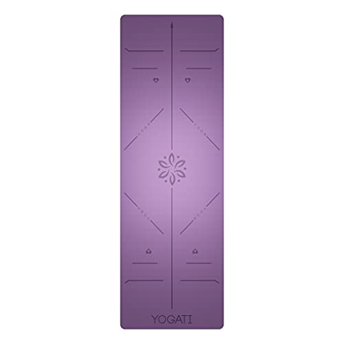 YOGATI Yoga Mat with Alignment Lines. Exercise mat with carry strap. Pilates mats for yoga or Fitness. Non slip Workout Mat. Thick Yoga Mats for women and men. Gym mats for home. Yoga matt thick. - Image 2