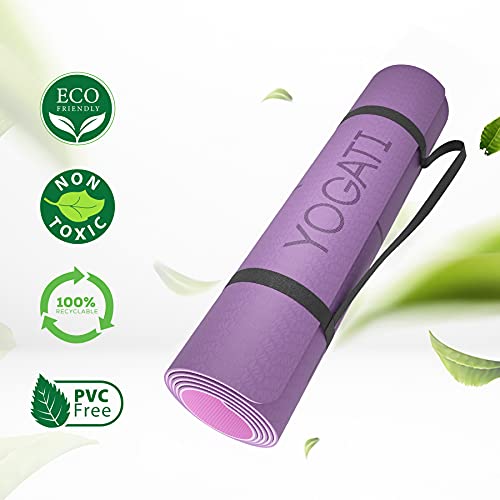 YOGATI Yoga Mat with Alignment Lines. Exercise mat with carry strap. Pilates mats for yoga or Fitness. Non slip Workout Mat. Thick Yoga Mats for women and men. Gym mats for home. Yoga matt thick. - Image 5
