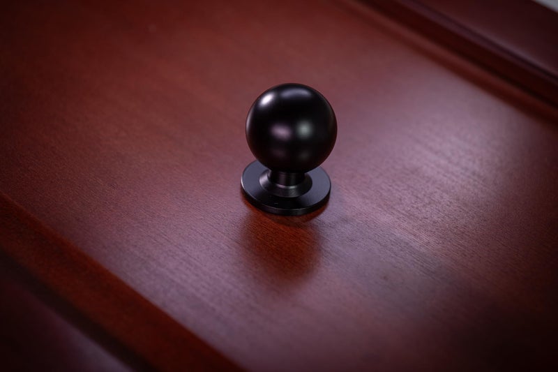 trust4care 4-Pack 1-1/3" Matt Black Kitchen Cabinet Knobs with Wide Base Backplate, Modern Ball Drawer Bi-fold Closet Door Pull Global Knobs, Sideboard Wardrobe Dresser Handles - Image 4