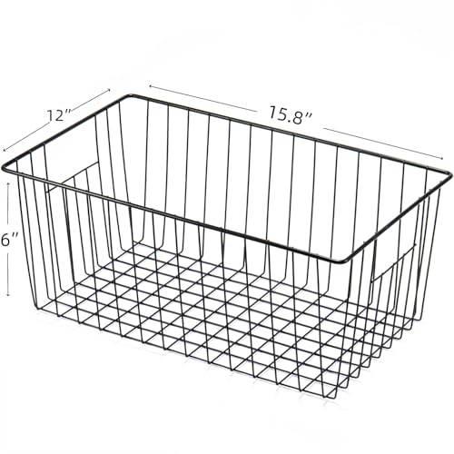 lonpute Upright Freezer Organizer Bins， Freezer Baskets for 16, 17, 21 cu.ft Standup Freezer, Wire Storage Baskets with Built-in Handles for Frozen Foods, Snacks, Vegetables, Fruits and More, Set of 6 , Black - Image 3