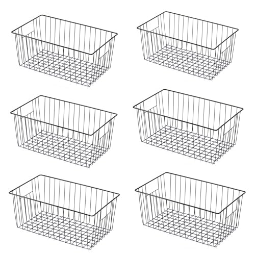 lonpute Upright Freezer Organizer Bins， Freezer Baskets for 16, 17, 21 cu.ft Standup Freezer, Wire Storage Baskets with Built-in Handles for Frozen Foods, Snacks, Vegetables, Fruits and More, Set of 6 , Black - Image 1