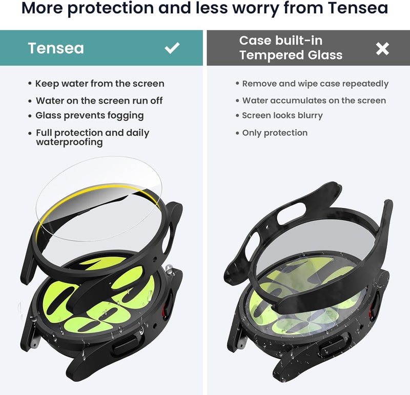 Tensea [5+5Pack for Samsung Galaxy Watch 6 Screen Protector Case 40mm Accessories, Hard PC Bumper/HD Anti-Fog Tempered Glass Protective Film, Face Cover Set, Galaxy Watch 6 Case for Women Men - Image 3