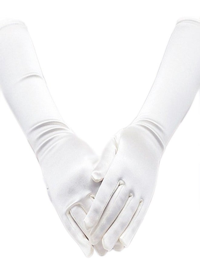 Satin Long Child Size Girls Formal Gloves (0 - 3, White)