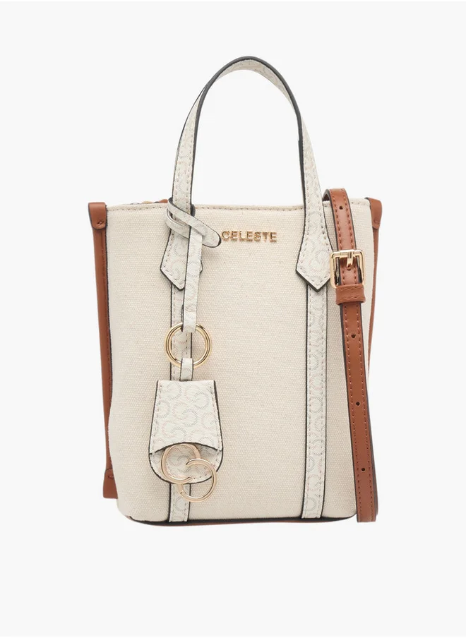 Celeste Women's Monogram Print Bucket Bag with Adjustable Strap
