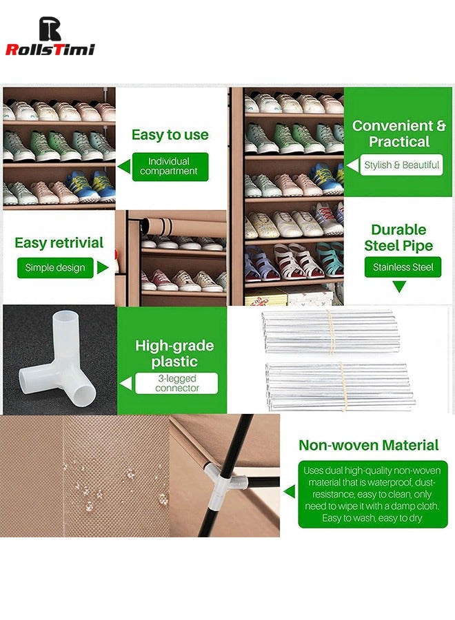 رولستيمي منظم أحذية 10 طبقات قابل للتكديس مع غطاء مقاوم للغبار بني 60 * 30 * 160 سم - Image 3