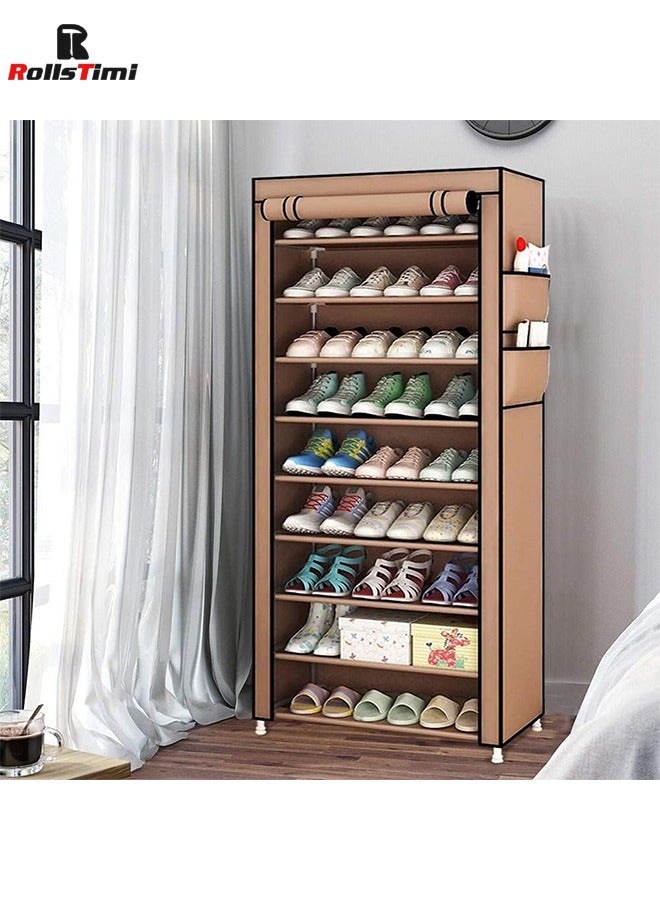 رولستيمي منظم أحذية 10 طبقات قابل للتكديس مع غطاء مقاوم للغبار بني 60 * 30 * 160 سم - Image 5