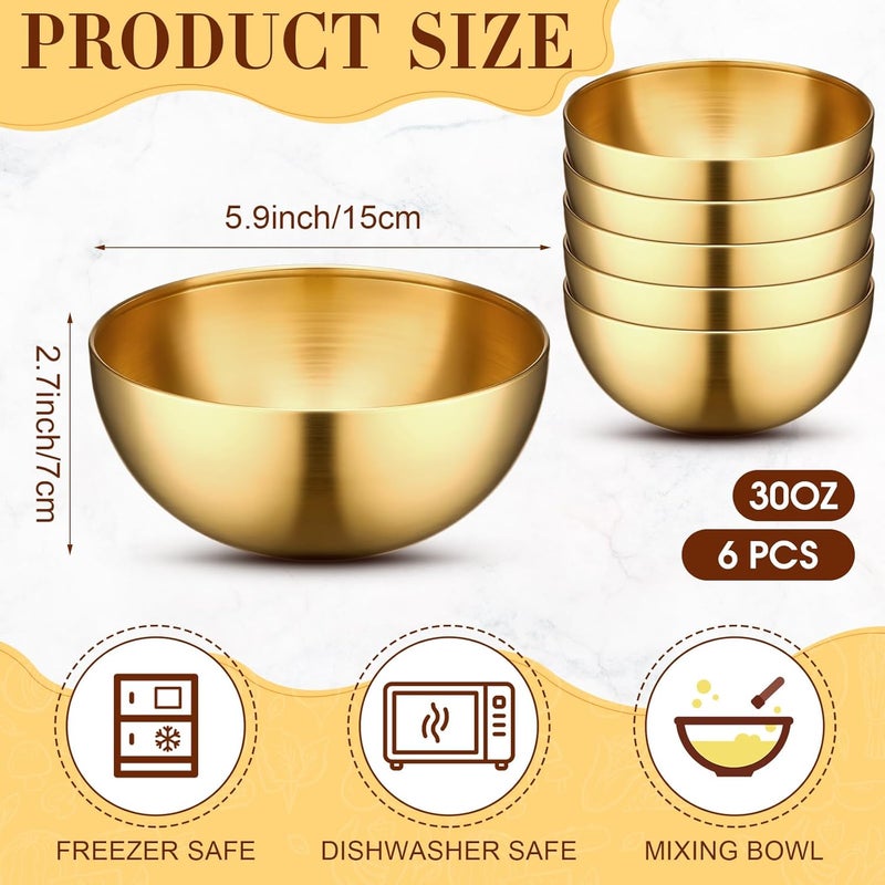 Nuogo 6 Pcs Gold Mixing Bowls Stainless Steel Mixing Bowl Decorative Gold Esthetician Bowls Metal Serving Bowl for Facial Cereal Rice Noddle Fruit Kitchen Party Cooking Baking Prepping(5.9 Inches) - Image 2