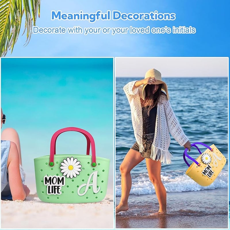 CONLI 3 PCS Letter Charms Compatible with Bogg Bag, Insert Letter Decorative Accessories for Rubber Beach Tote Bag, Floral Accessories Charm Compatible with Beach Handbag - Image 4