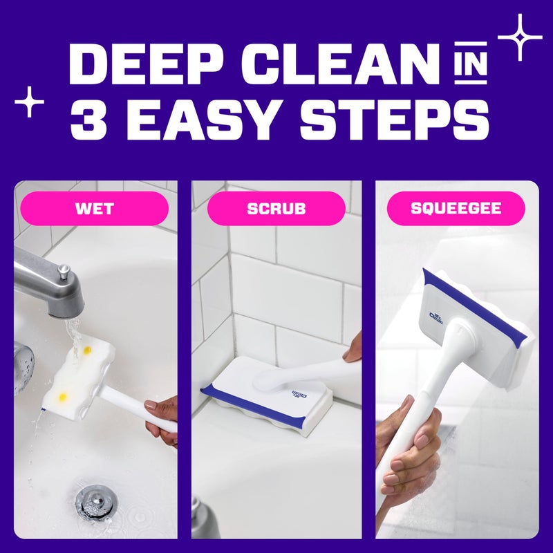 Mr Clean Mr. Clean Magic Eraser Shower & Tub Scrubber, Bathroom Cleaner, All in One Bathroom Cleaner, Lemon Starter Kit, 1 Scrubber & 2 Foaming Magic Erasers - Image 5