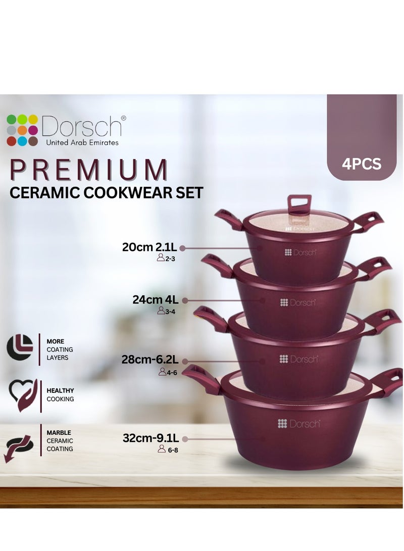 Dorsch Danish Design 4Pc Casseroles with Glass Lid - Non-Stick Ceramic Coating, Scratch Resistant, PTFE & PFOA-Free, Durable Construction, TUV Certified, Optimal Heat Distribution, Induction Ready, Easy Clean, High-Temperature Safe, Stylish Design - Image 3