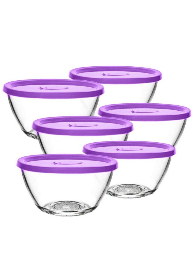 Brezzycloud Set of 6 Glass Mixing Bowl with Lid B16FL - 435ml - Transparent Glass (Set of 6, Lid Color Random) - Image 1