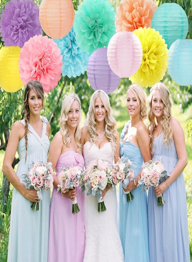 Hugfond Pastel -Decorations Paper Flowers Lanterns - 15PCS Birthday Classroom Baby Shower Tissue Pom Poms Streamers,Macaron Carnival Theme Circus Pop Hanging Supplies Decor - Image 5