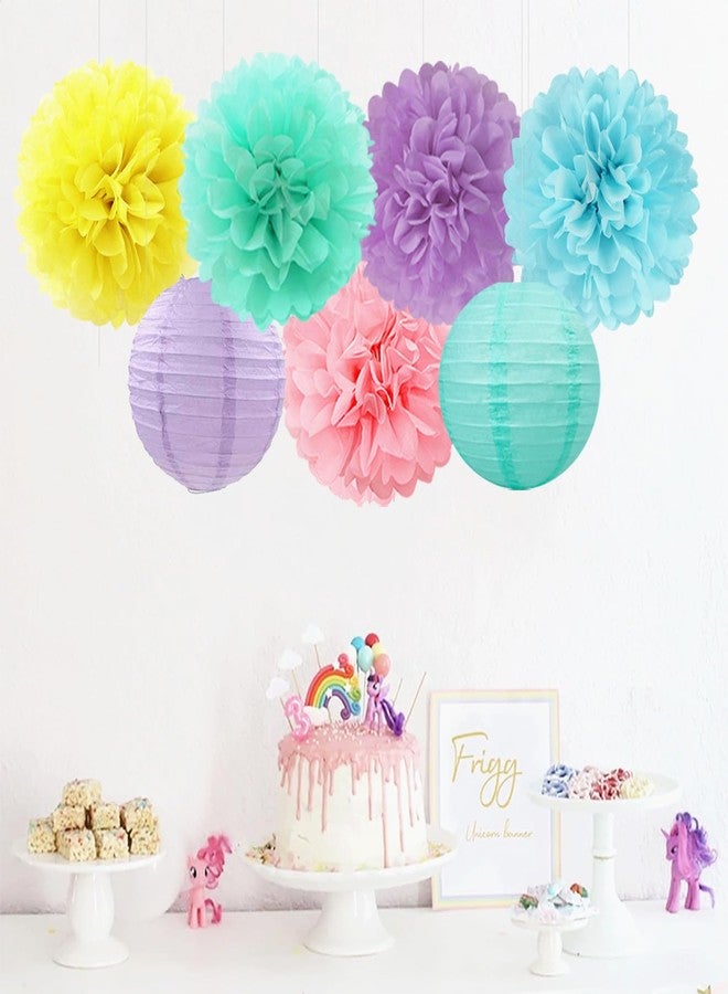 Hugfond Pastel -Decorations Paper Flowers Lanterns - 15PCS Birthday Classroom Baby Shower Tissue Pom Poms Streamers,Macaron Carnival Theme Circus Pop Hanging Supplies Decor - Image 3