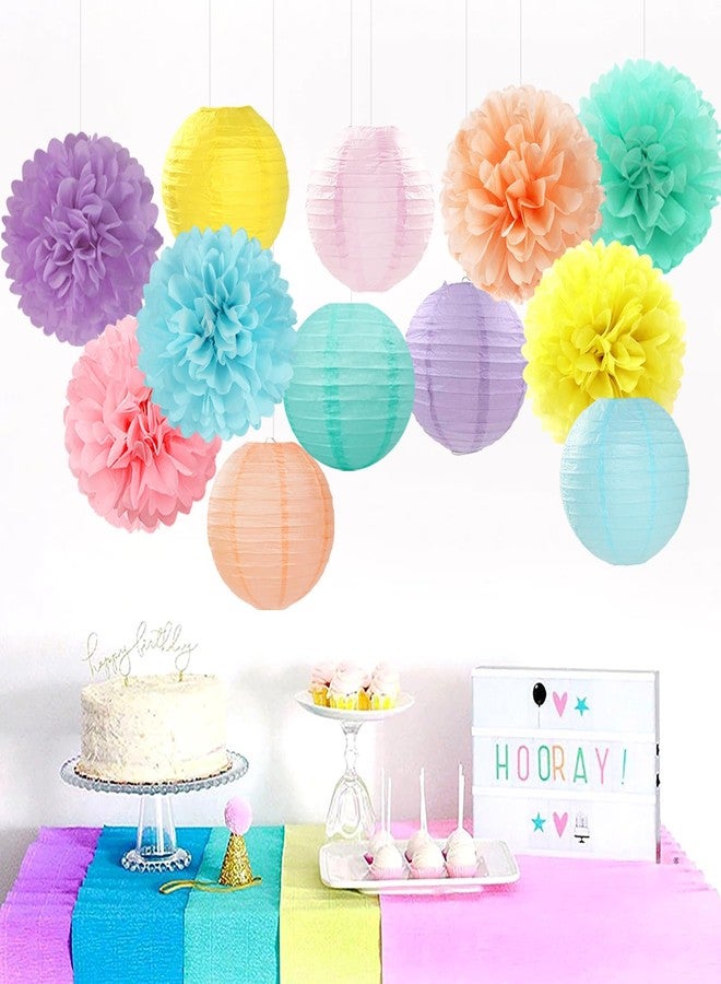 Hugfond Pastel -Decorations Paper Flowers Lanterns - 15PCS Birthday Classroom Baby Shower Tissue Pom Poms Streamers,Macaron Carnival Theme Circus Pop Hanging Supplies Decor - Image 2