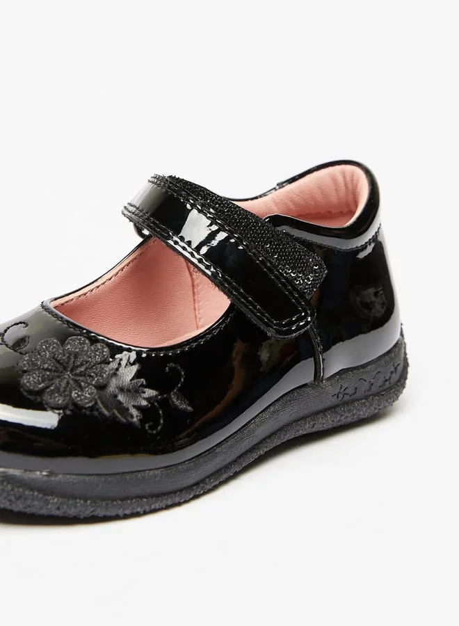 JUNIORS Girls Mary Jane Shoes with Flower Accent and Hook and Loop Closure