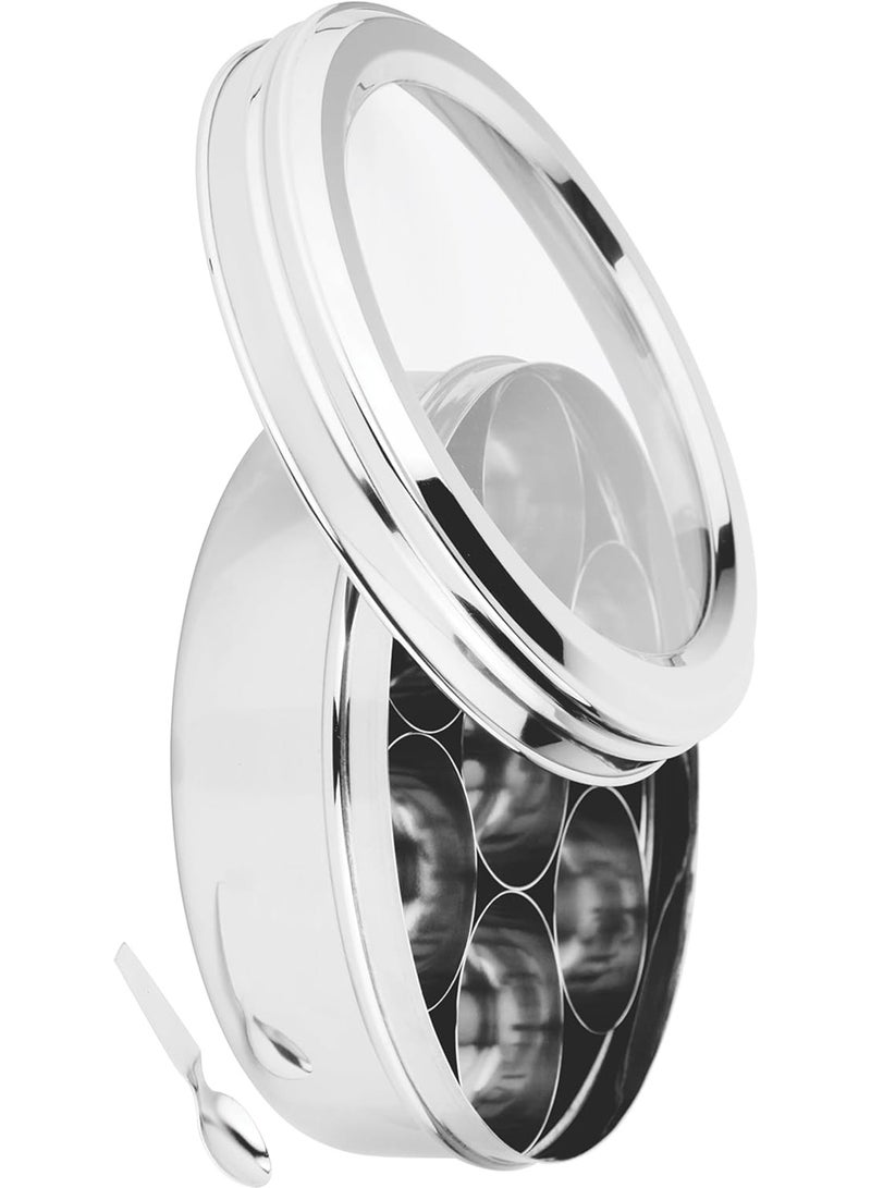 Prabha Stainless Steel Eye Candy Spice Box, See Through Glass Lid, 7 Spice Containers, Spoon, Hard & Durable Material, Best for Home & Kitchen, 1 Year Warranty - Image 2