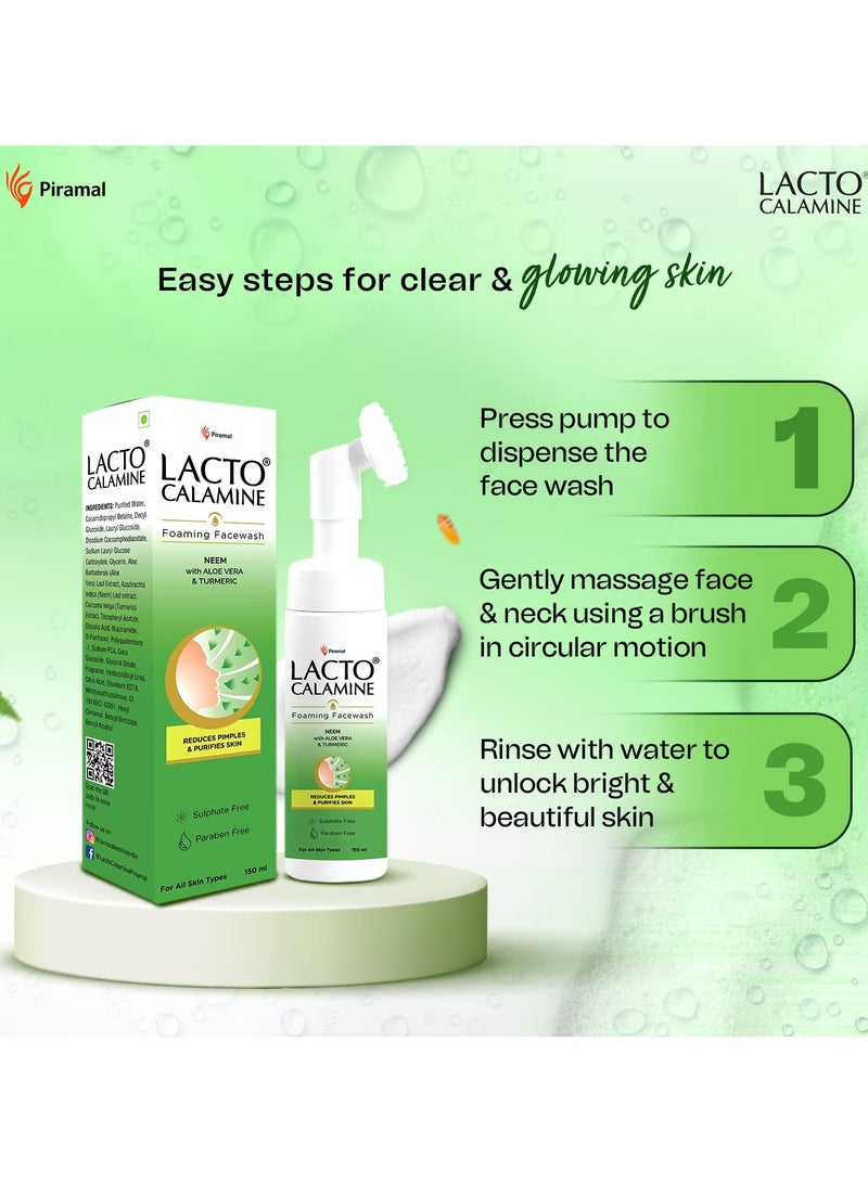 لاكتو كلامين غسول الوجه الرغوي من لاكتو كالامين وألوة الكركم يعمل على تفتيح البشرة والتحكم في الرؤوس السوداء والرؤوس البيضاء مع فرشاة رغوية مدمجة، غسول وجه خالي من الكبريتات، خالي من البارابين، 150 مل - Image 4