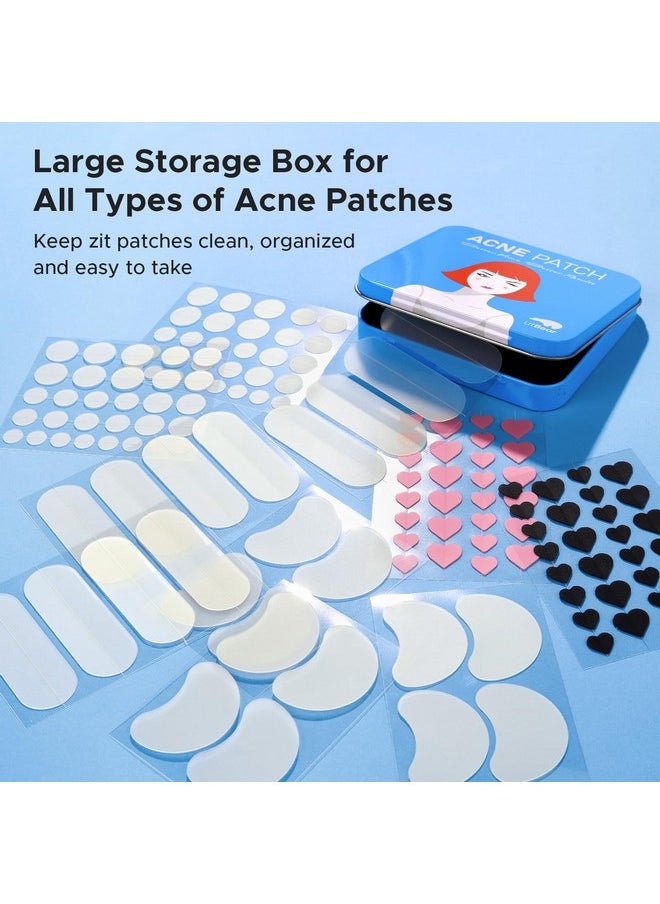 LitBear LitBear Acne Pimple Patch, 8 Sizes 140 Pcs Hydrocolloid Acne Patches with Storage Box, 24 XL Pimple Patches for Face, Chin, Nose, 4 Shapes Zits Patches for Blemish, dots with Tea Tree Oil & Cenrella  - Image 2