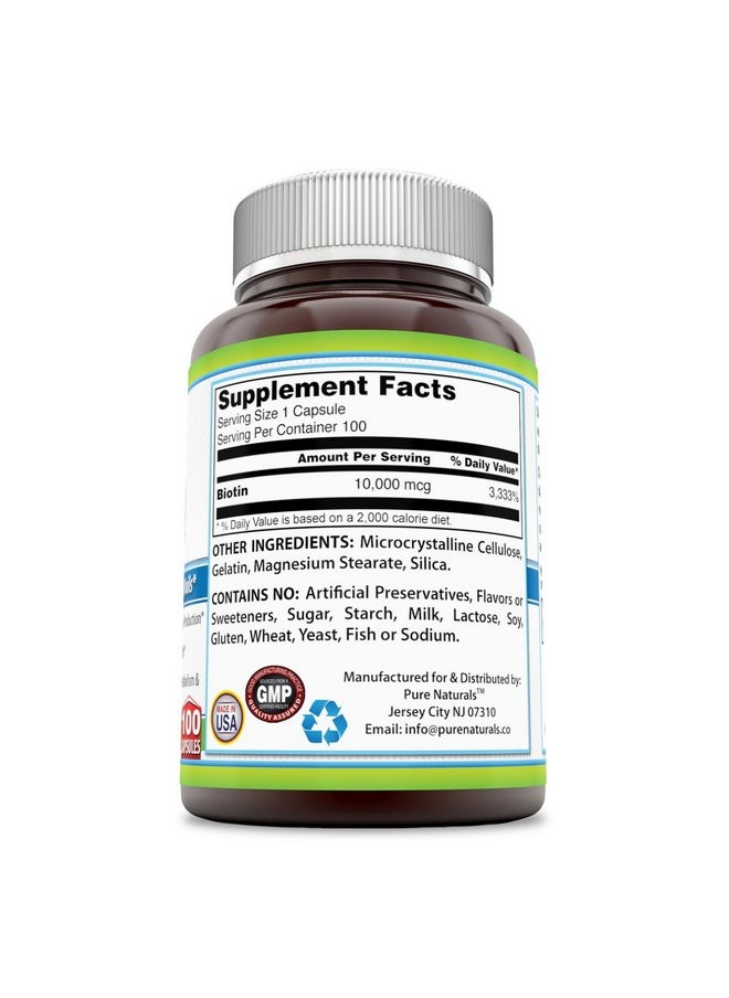 Pure Naturals Biotin 10000 Mcg 100 Capsules Supports Healthy Skin & Hair Promotes Overall Good Health  - Image 3