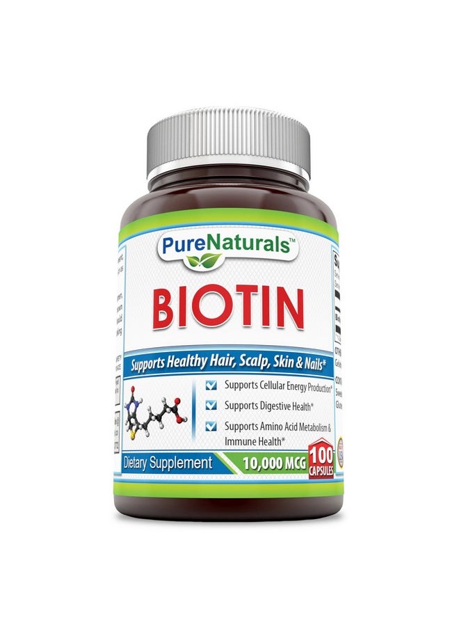 Pure Naturals Biotin 10000 Mcg 100 Capsules Supports Healthy Skin & Hair Promotes Overall Good Health  - Image 1