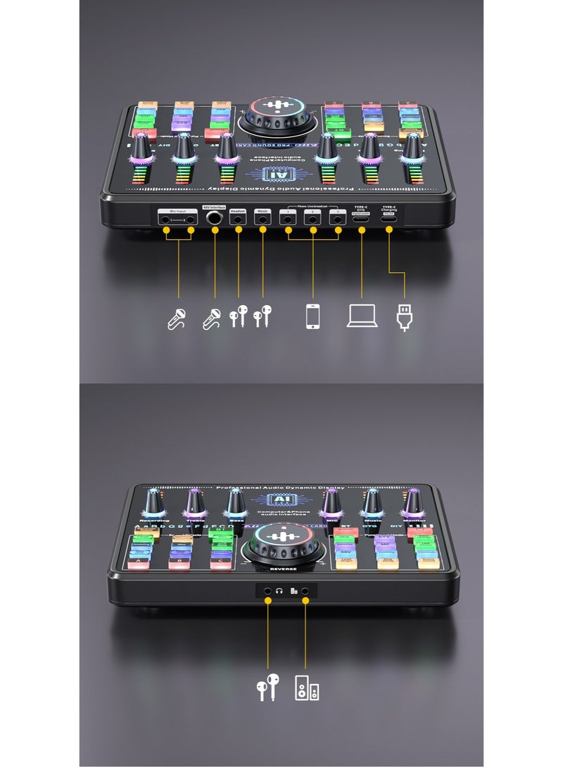 بطاقة صوت احترافية ZFSZ Ai10-Pro واجهة صوت USB مع شاشة LED ديناميكية، بلوتوث، ومغير صوت للبث المباشر، الألعاب، والتسجيل - Image 2