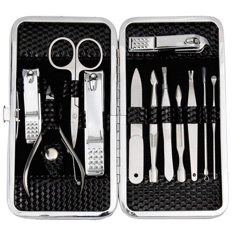 ZIZZON Manicure Pedicure Kit Nail Clippers Set of 12Pcs Professional Grooming Kit Nail Tools with Luxurious Travel Case Black