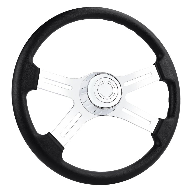 QYMOPAY 18" Truck Steering Wheel, 4-spoke Aluminium Chrome Truck Steering Wheel for Semi-Trailers, Trucksï¼ŒPU Foam Material - Image 1
