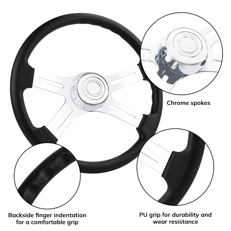 QYMOPAY 18" Truck Steering Wheel, 4-spoke Aluminium Chrome Truck Steering Wheel for Semi-Trailers, Trucksï¼ŒPU Foam Material - Image 3