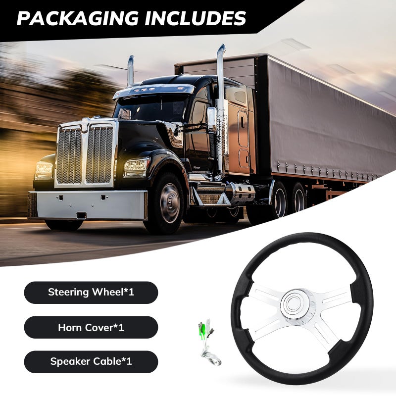QYMOPAY 18" Truck Steering Wheel, 4-spoke Aluminium Chrome Truck Steering Wheel for Semi-Trailers, Trucksï¼ŒPU Foam Material - Image 5