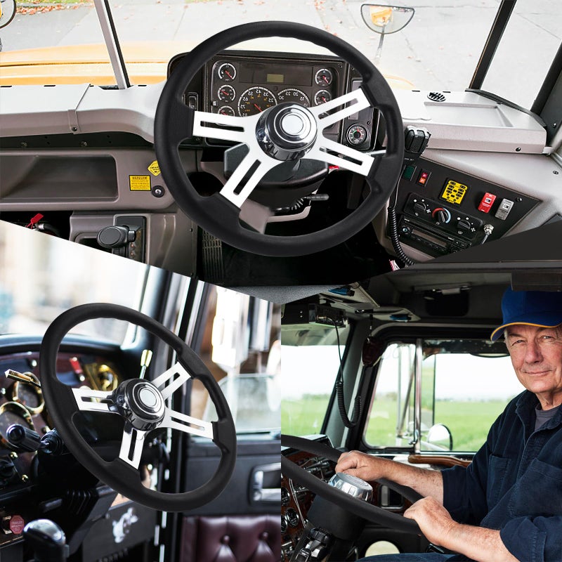 QYMOPAY 18" Truck Steering Wheel, 4-spoke Aluminium Chrome Truck Steering Wheel for Semi-Trailers, Trucksï¼ŒPU Foam Material - Image 4