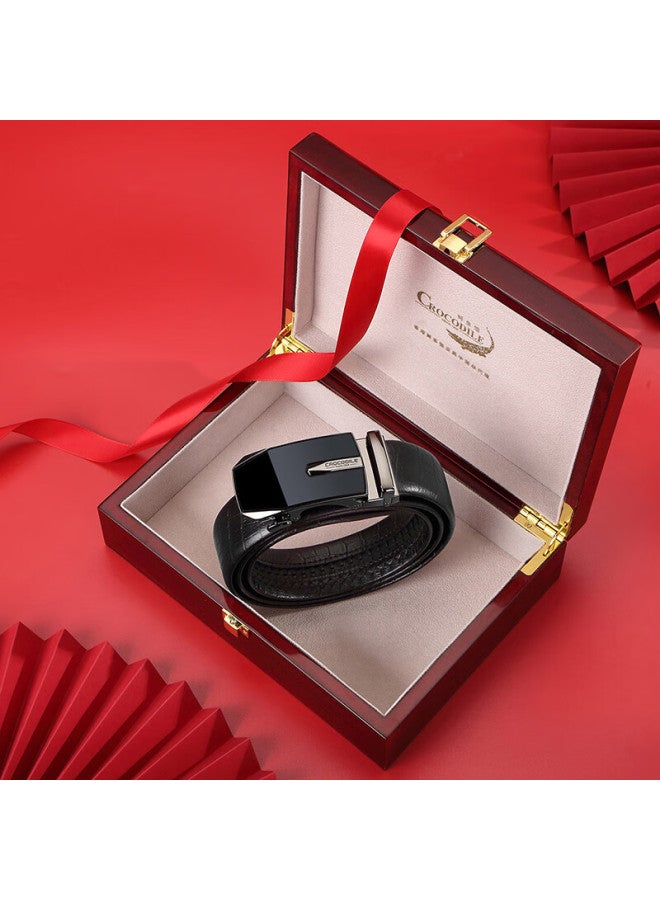 Crocodile New Year Gift, Solid Wood Gift Box, Men's Automatic Buckle Belt, Light Luxury Top-grain Leather, Crocodile Pattern Waistband - Image 1