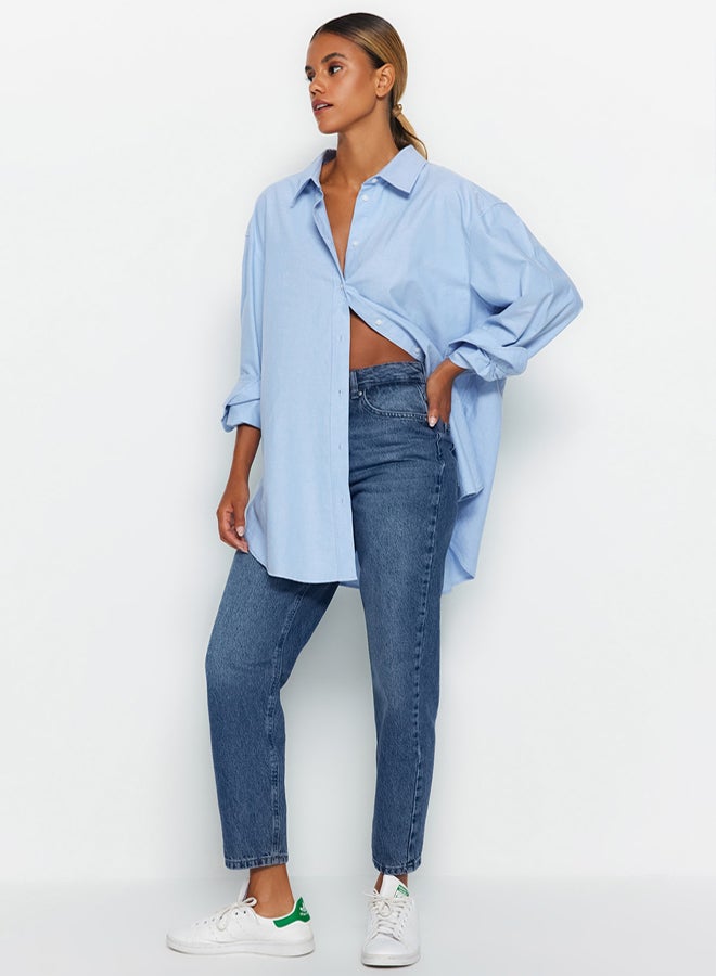 trendyol Dark Blue High Waist Mom Jeans - Image 3