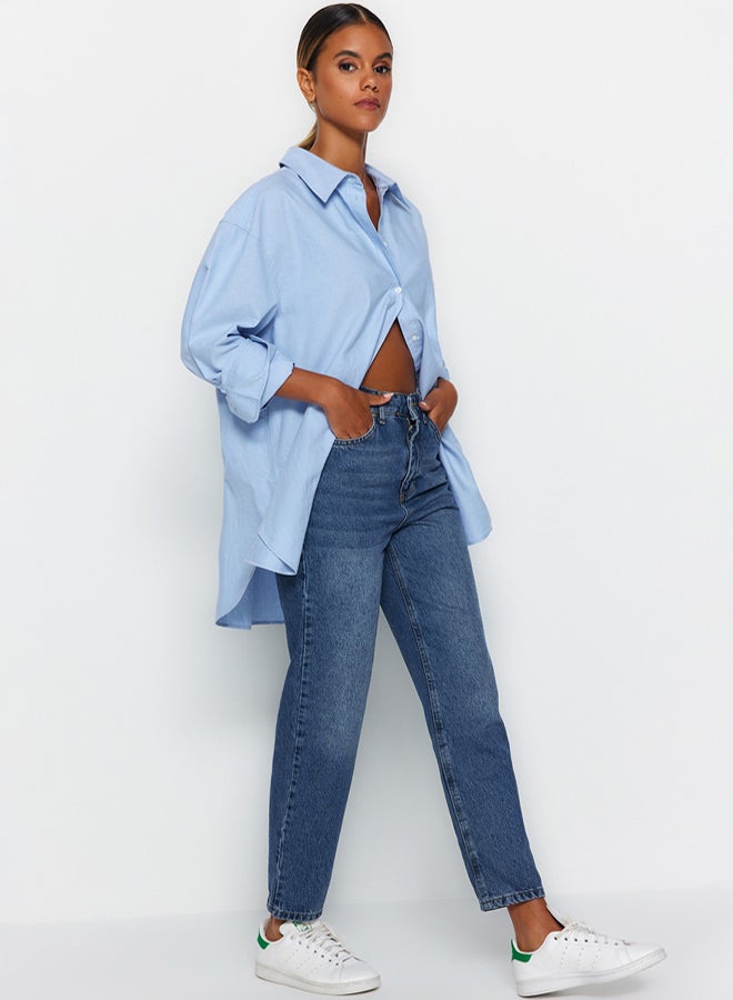 trendyol Dark Blue High Waist Mom Jeans - Image 2