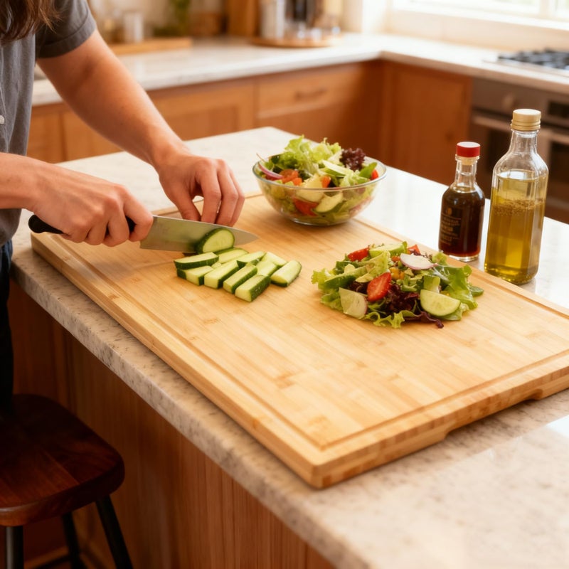 Utoplike Extra Large Cutting Board for kitchen, 30 x 20 Inch Bamboo Chopping Boards, Wood Stove Top Cover, Over the Sink Butcher Block with Juice Groove for Turkey, Meat, Vegetables, BBQ, 1"Th - Image 2