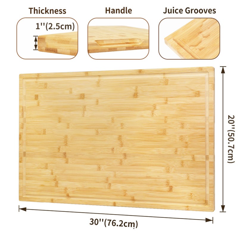 Utoplike Extra Large Cutting Board for kitchen, 30 x 20 Inch Bamboo Chopping Boards, Wood Stove Top Cover, Over the Sink Butcher Block with Juice Groove for Turkey, Meat, Vegetables, BBQ, 1"Th - Image 3