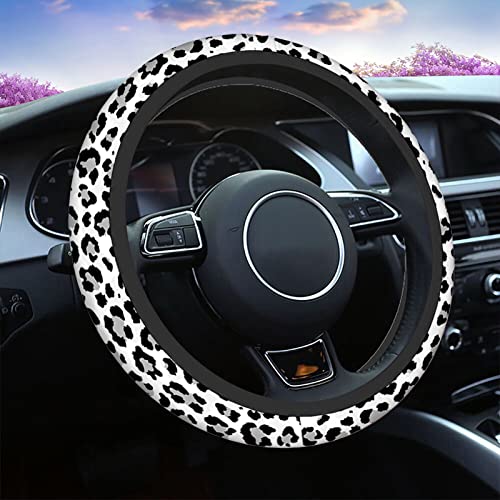 Swono Leopard Print Non-Slip Steering Wheel Cover Wild Animal Snow Leopard Neoprene Car Steering Wheel Covers Grip Automotive Steering Wheel Protector Auto Car Wrap Cover 15 Inch - Image 1